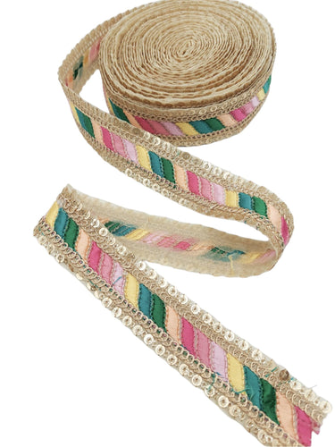 9 Yards Stripes Trim, Sheer Gold Tissue Embroidered Lace Trim Gold Sequins, Decorative Trim